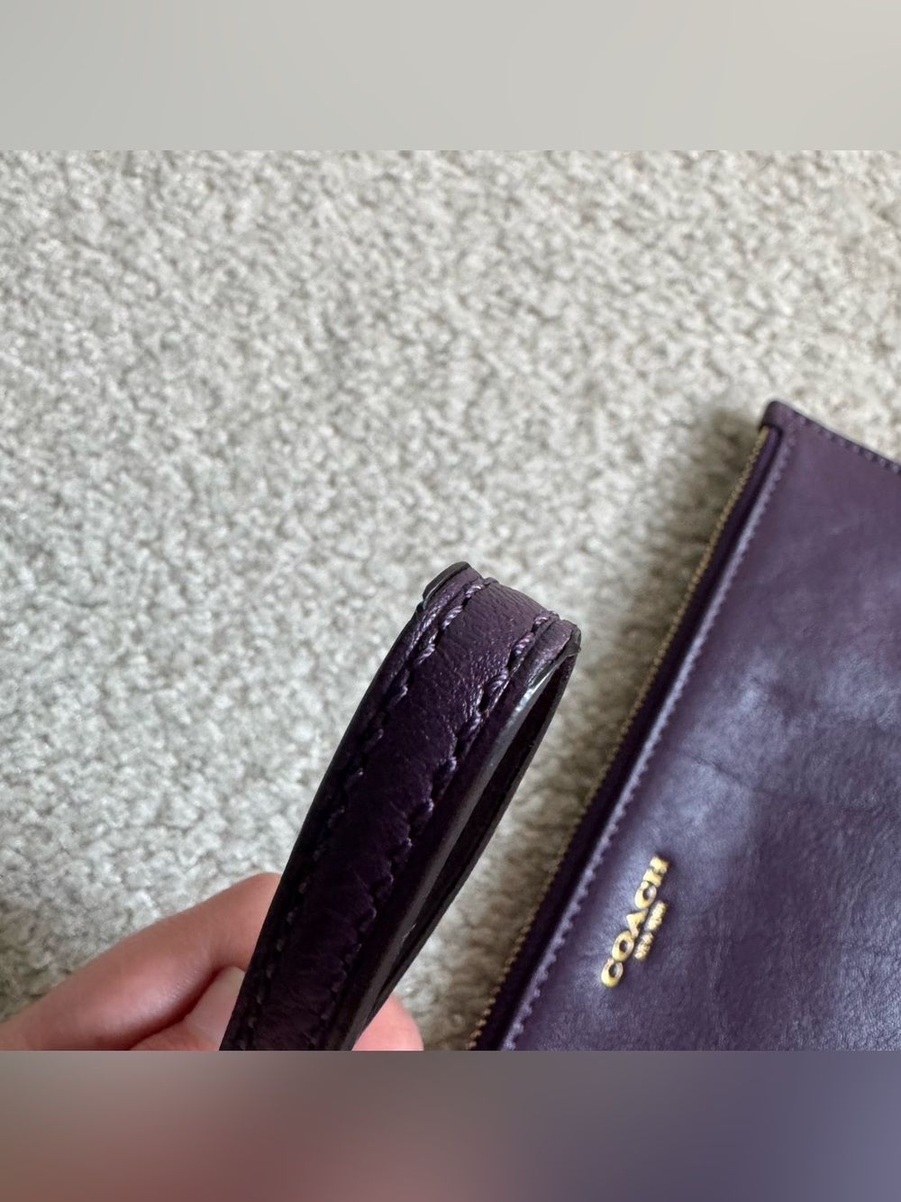Coach Purple Leather Wristlet Clutch Slim Tablet Travel Wallet Zip Closure - Picture 11 of 13